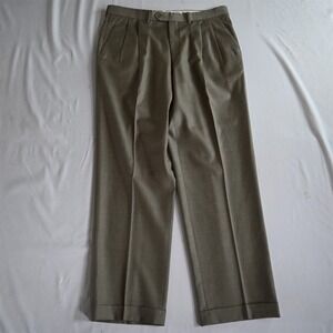 Santorelli 35x32 Tan Brown Como 2 Pleated Italy Wool‎ Italy Mens Dress Pants